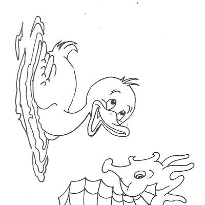 Ausmalbild Ente und Seepferdchen