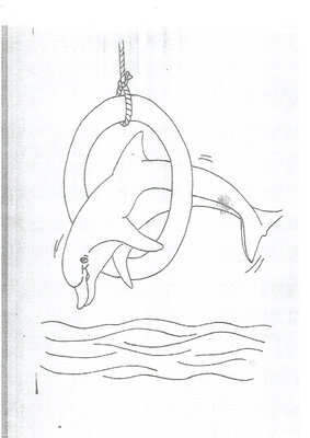 Ausmalbild Delfin springt durch einen Ring