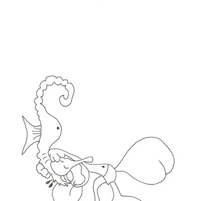 Ausmalbild Diddl mit einem Seepferdchen